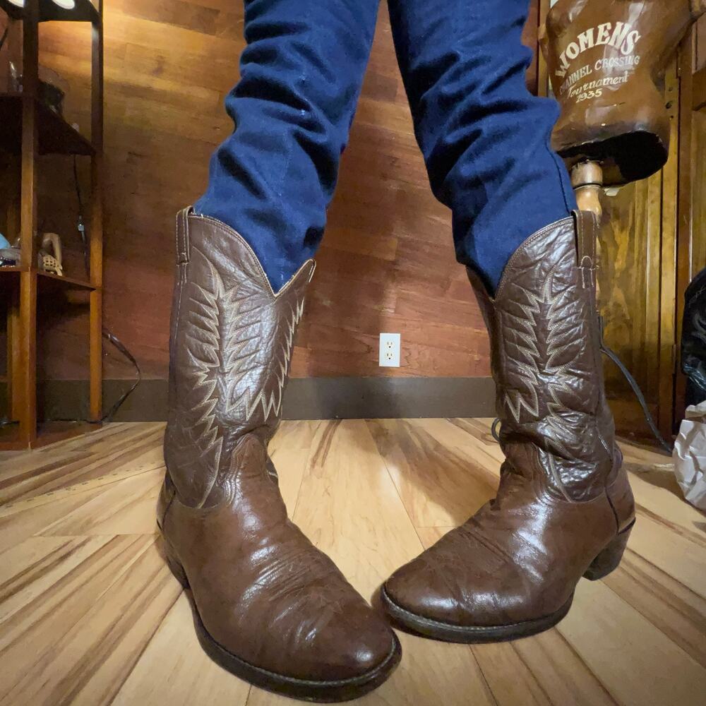 VINTAGE Nocona Cowboy Boots Size 11 D Western Embroidered Brown Mid Calf
